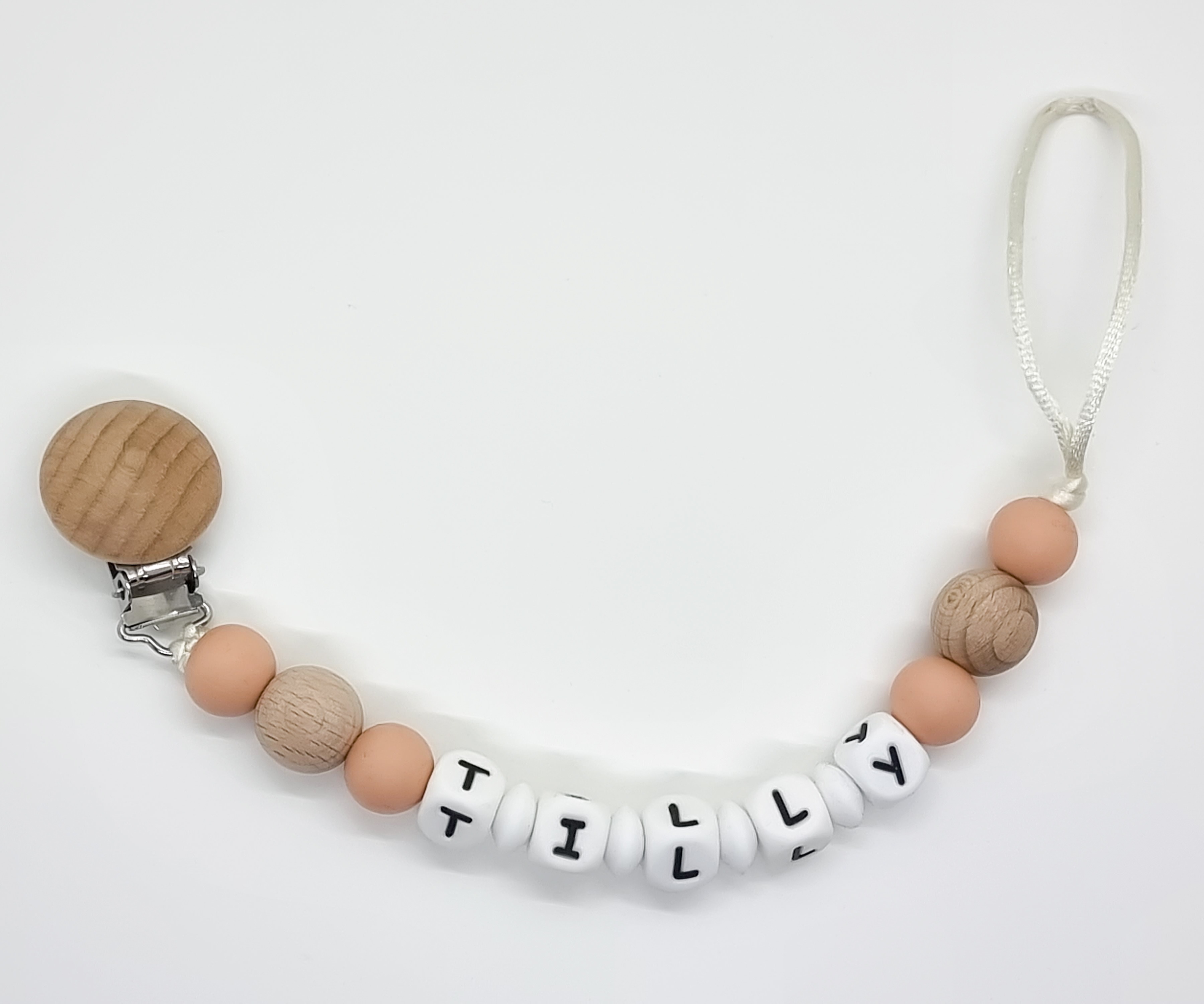 عضاضة وحامل اللهاية مع اسم الطفل - حروف سيليكون 